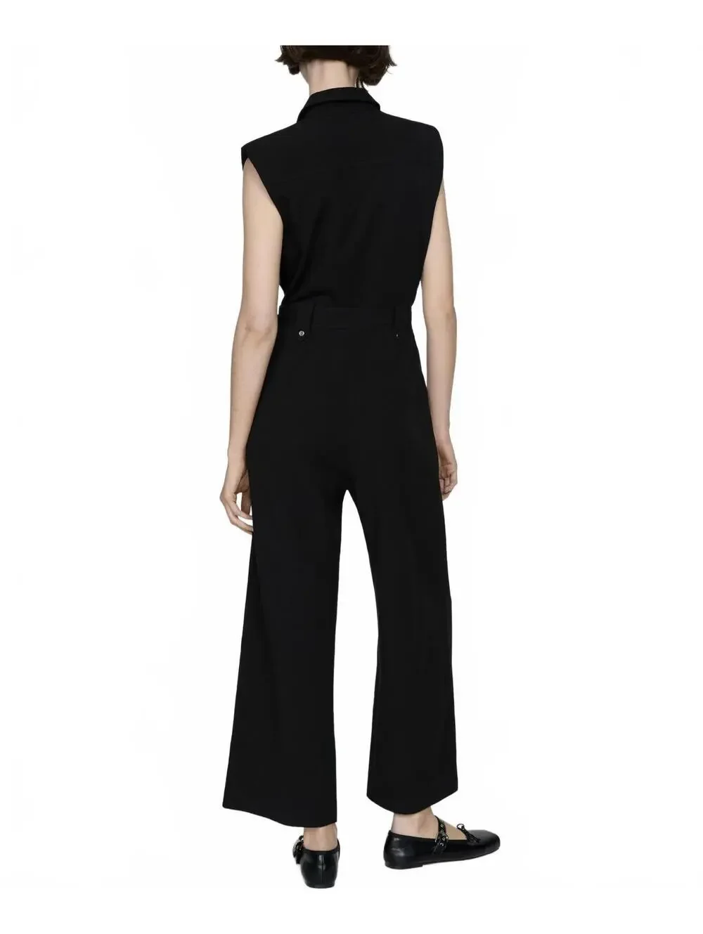 Mango Linen Blend Jumpsuit With Belt Clip and Shoulder Pad NWT Matty Black Large